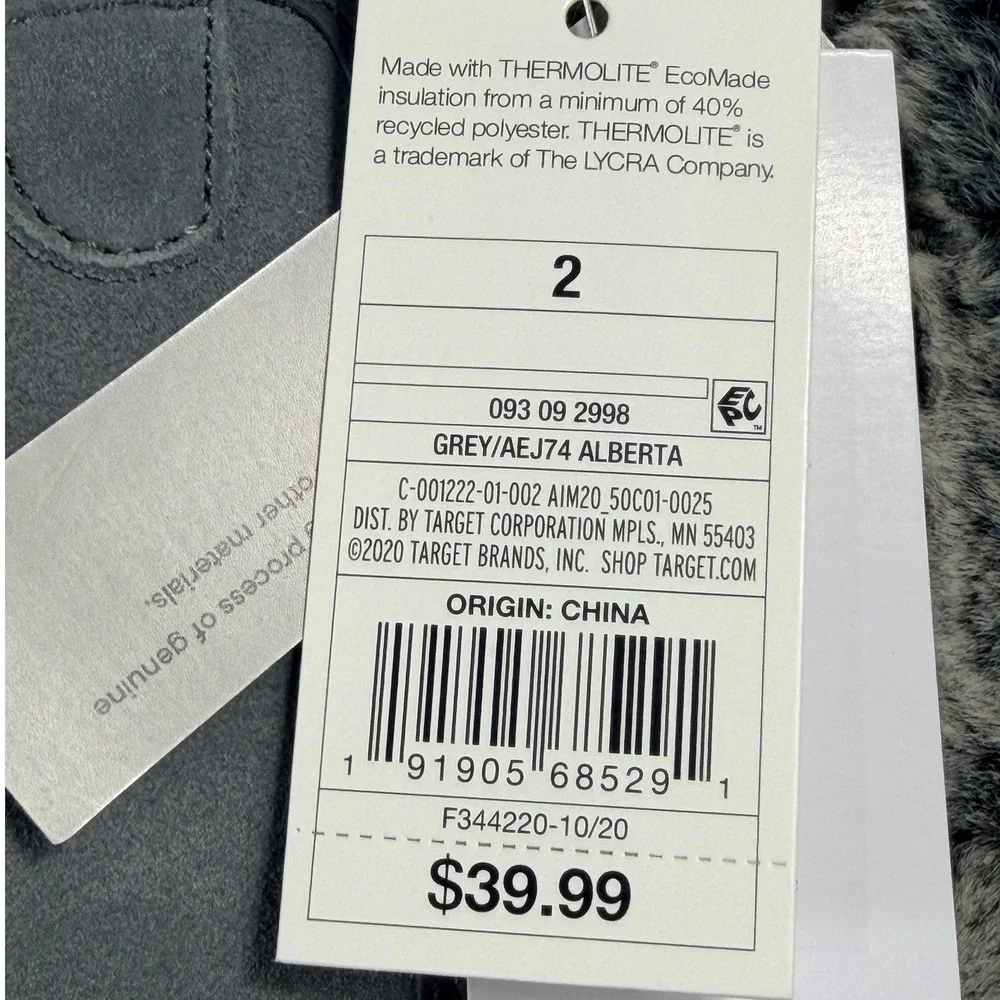 Target Alberta Winter Boots Kids 2 Grey Thermolite Faux Fur Bungee New